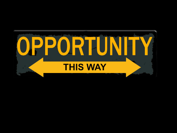 Opportunity sign with arrows pointing left and right saying this way