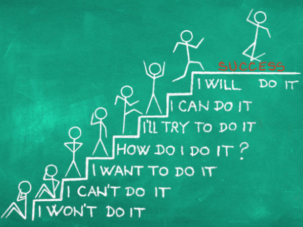 stickmen on stares with success saying at the top