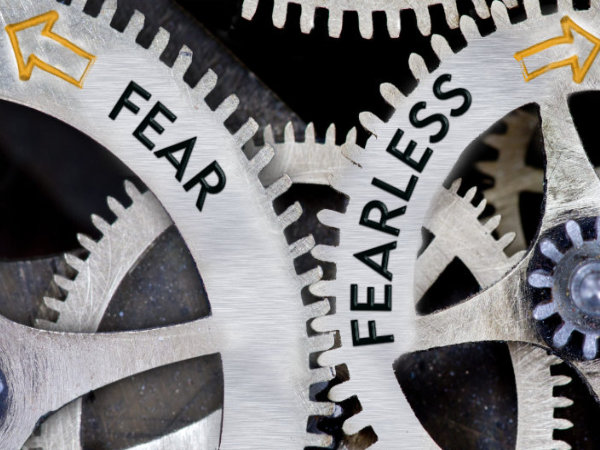 2 counter rotating gear wheels with fear on one and fearless on the other