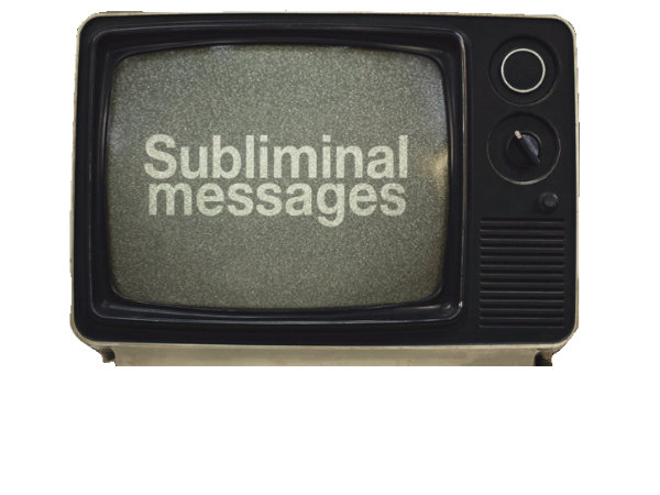 Old TV showing text Subliminal messages
