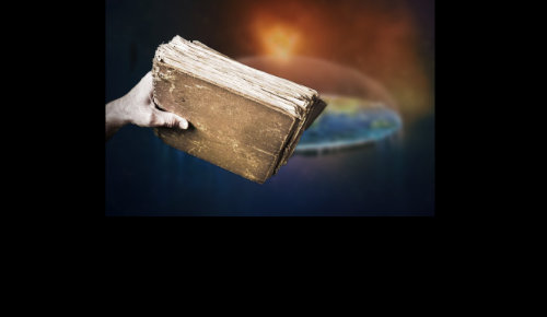 Photo of bible Infront of a flat earth in space