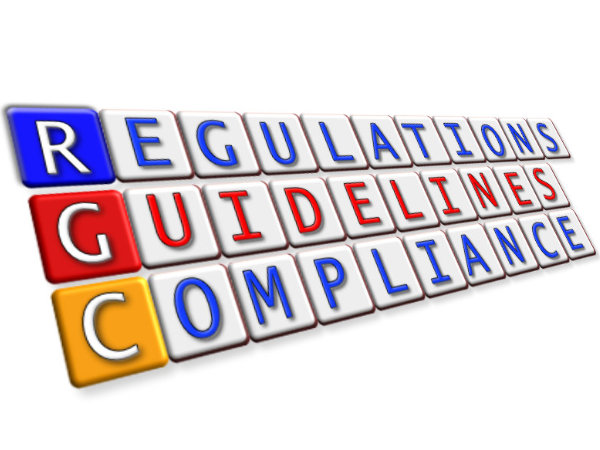 Computer keyboard showing Regulations, Guidelines, Compliance