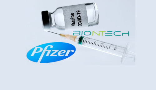 Vaccine bottle with Pfizer and Bionentec logos