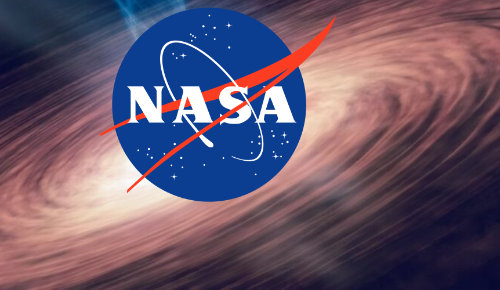 Nasa logo with swirling gas in the background