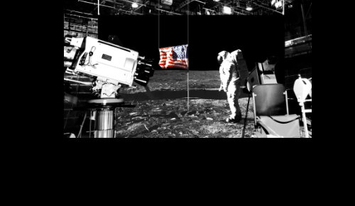 Moon landing with lander on tv set