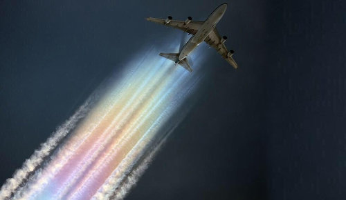 Aeroplane with multi coloured chem trails