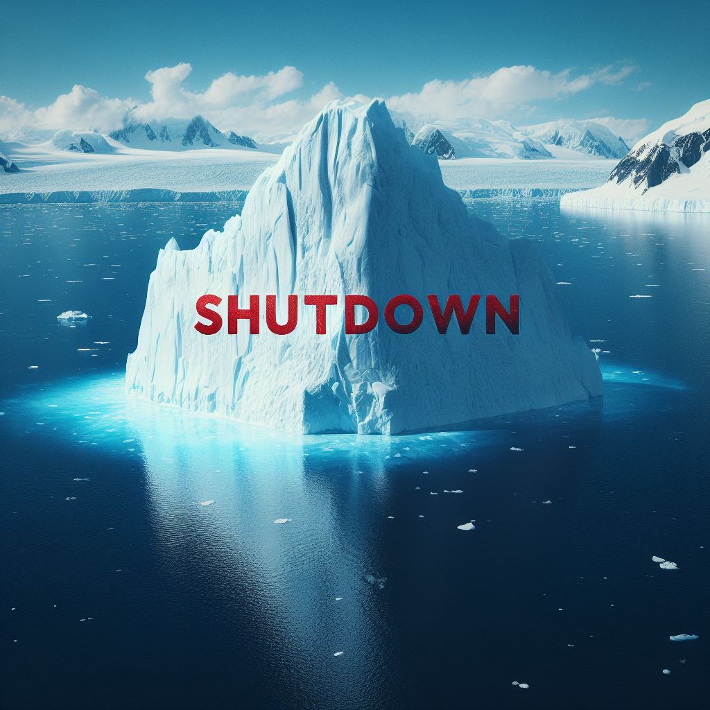 Iceberg with words shutdown