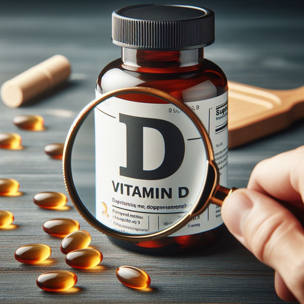 Vitamin D bottle with magnifying glass